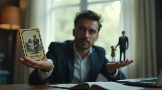 Représentation symbolique d'un entrepreneur équilibrant un ticket d'entrée et des éléments de vie personnelle