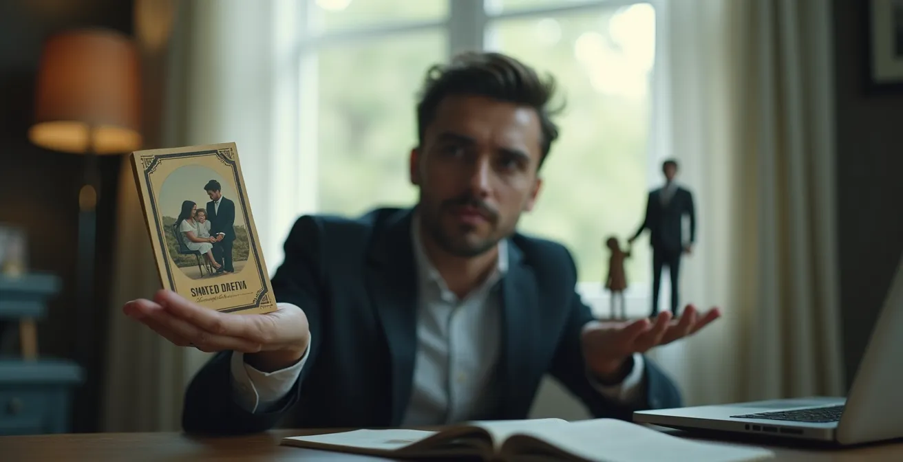 Représentation symbolique d'un entrepreneur équilibrant un ticket d'entrée et des éléments de vie personnelle