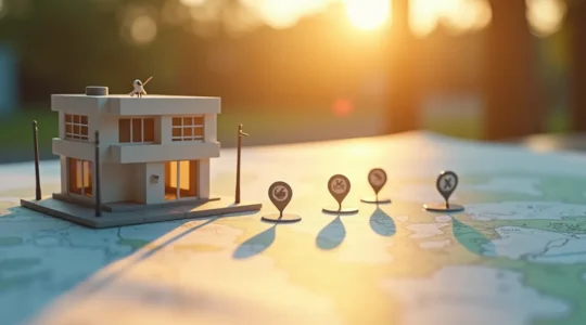 Visuel montrant une entreprise symbolique posée sur une carte stratégique