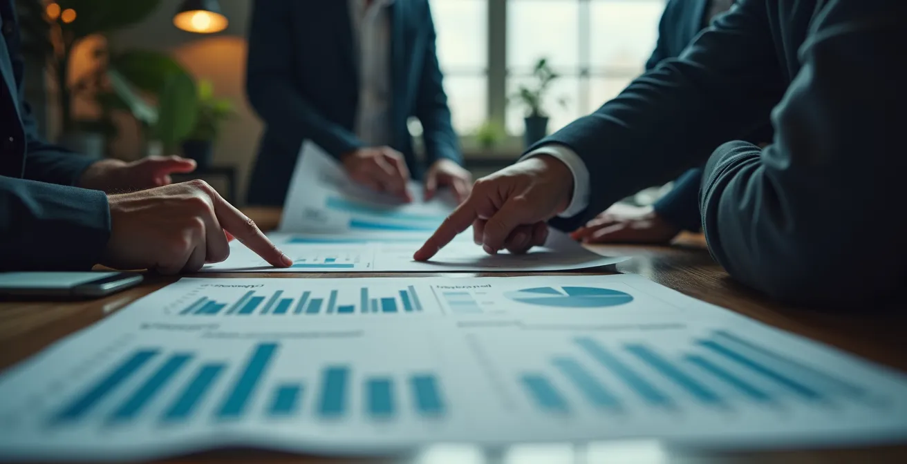 Illustration symbolique montrant un plan d'attaque stratégique sur un tableau avec graphiques et données de marché