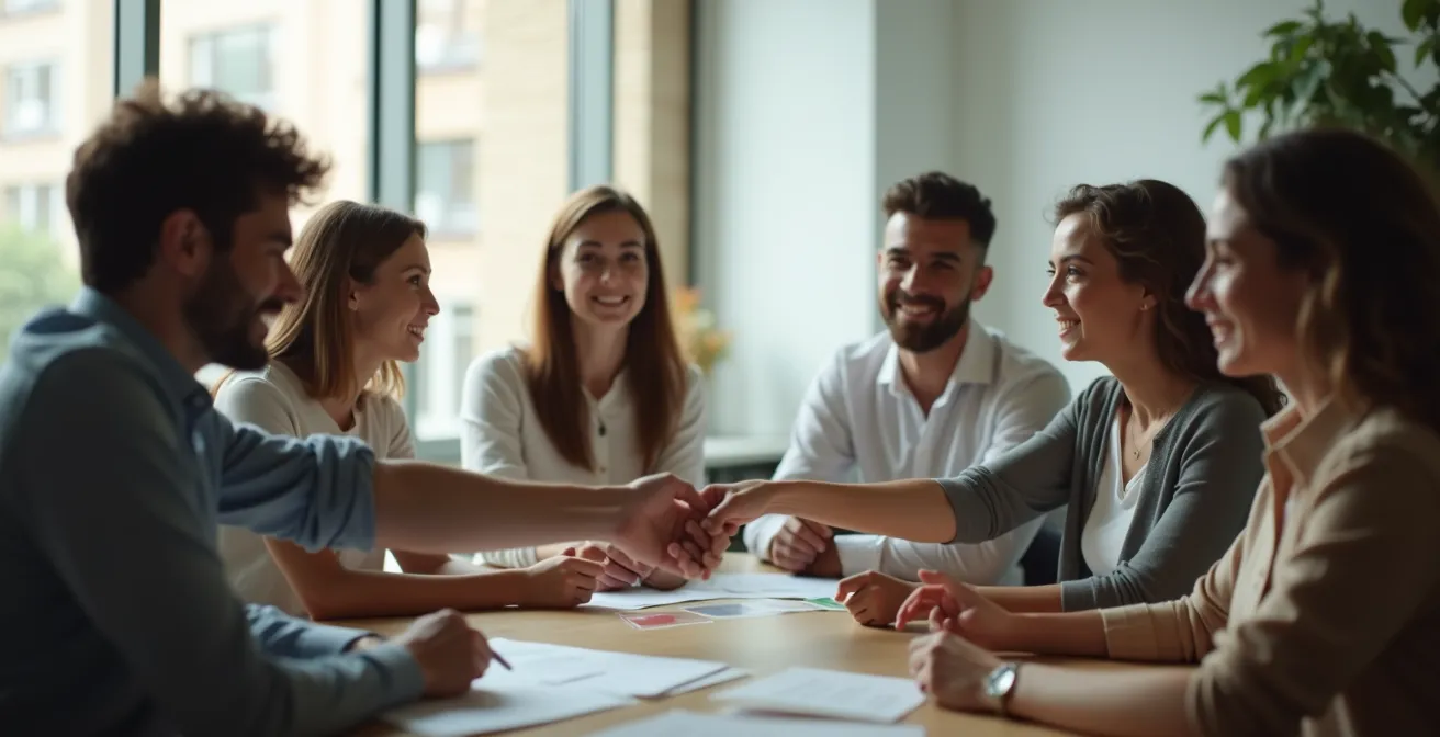 Illustration symbolique montrant un entrepreneur évaluant un produit devant un client souriant avec de l'argent en main