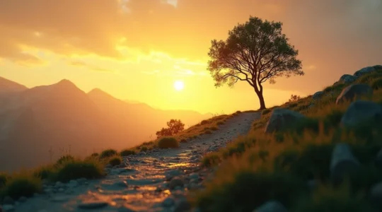 Une illustration symbolique représentant le parcours d'une entreprise de sa naissance à sa maturité avec des défis à relever