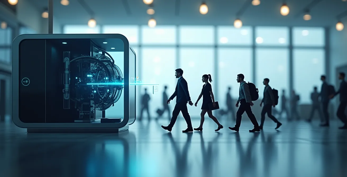Illustration symbolisant un système automatisé attirant des clients vers une entreprise