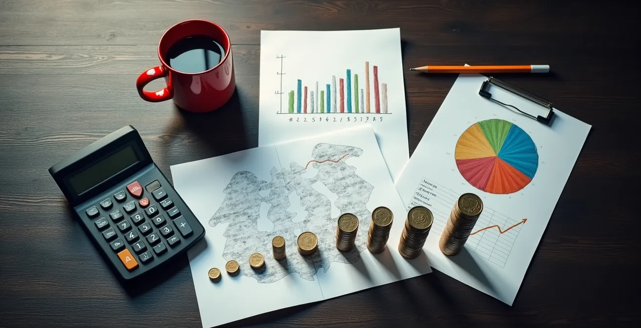 Bureau d'entrepreneur avec calculatrice et documents budgétaires pour création EURL