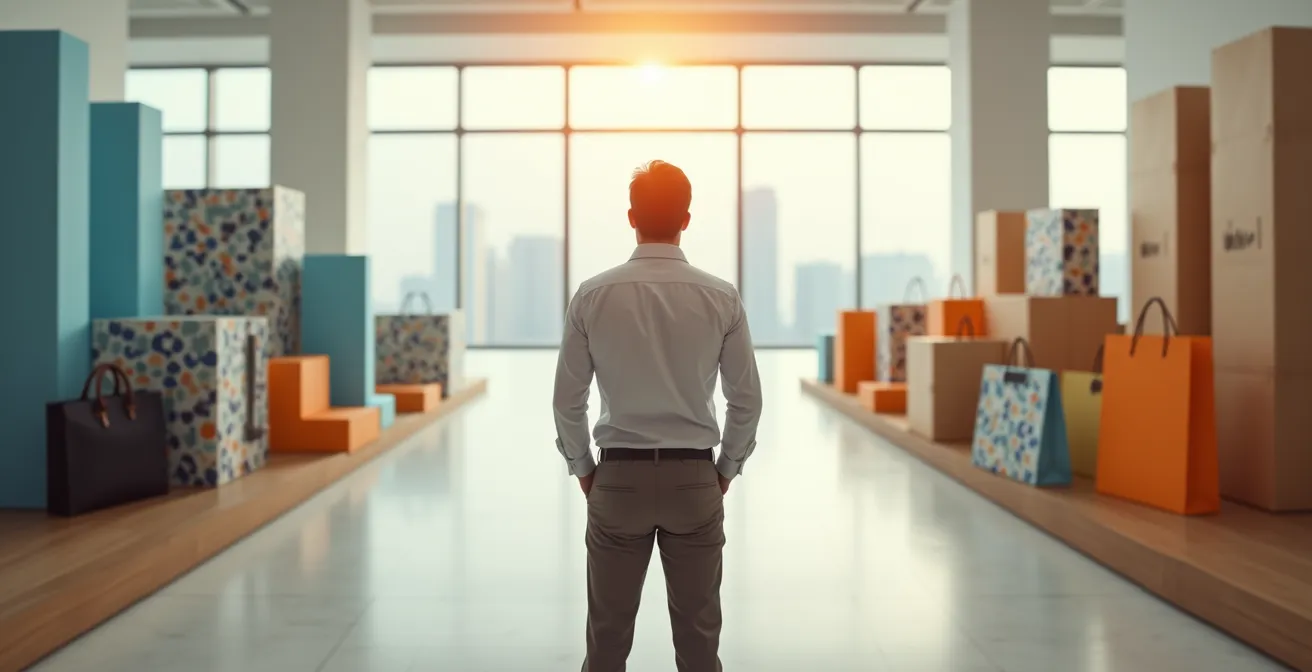 Représentation visuelle du choix entre modèles B2B et B2C avec éléments symboliques