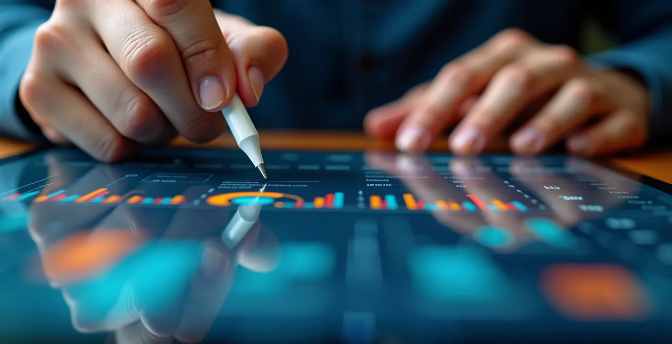 Gros plan sur les mains d'un entrepreneur analysant des graphiques de performance
