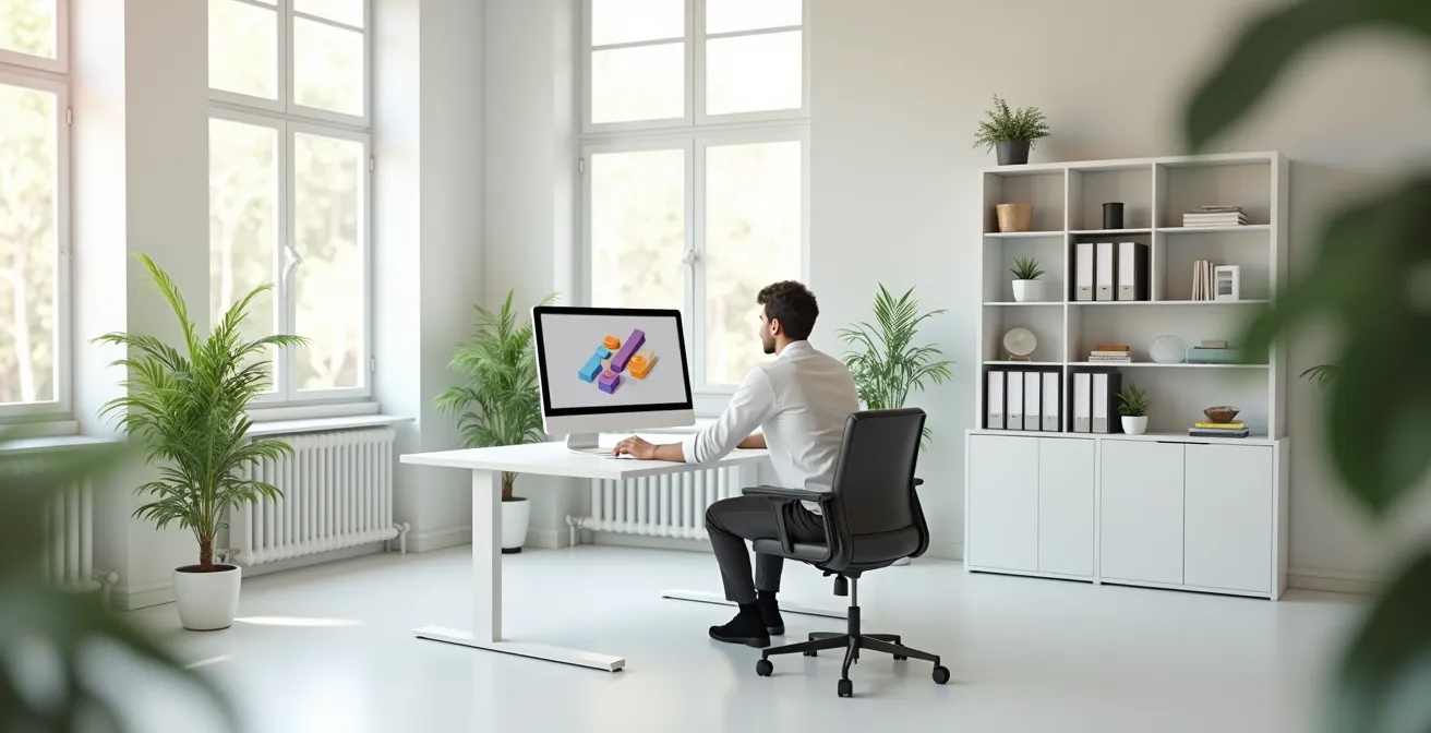 Entrepreneur naviguant sur l'interface du guichet unique depuis son bureau