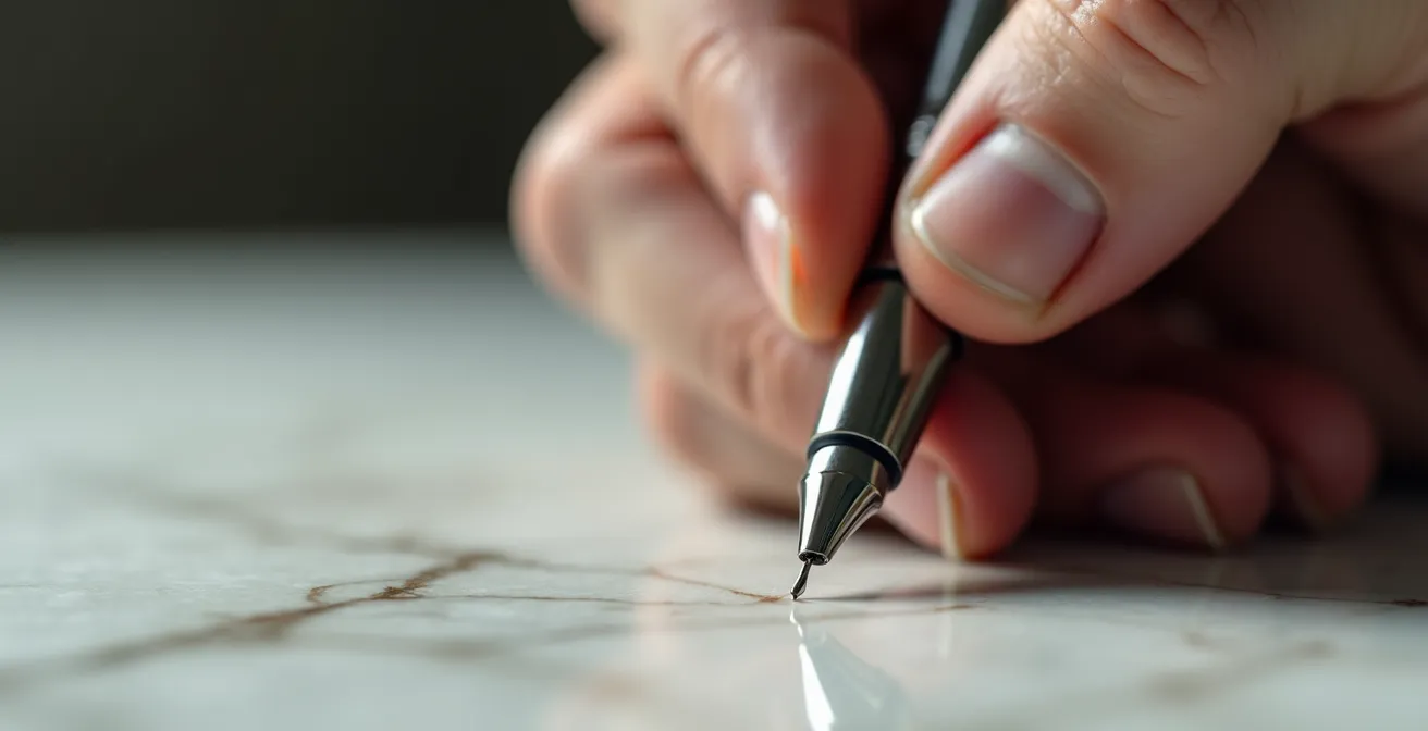 Main tenant un stylo au-dessus d'une surface avec motifs géométriques abstraits