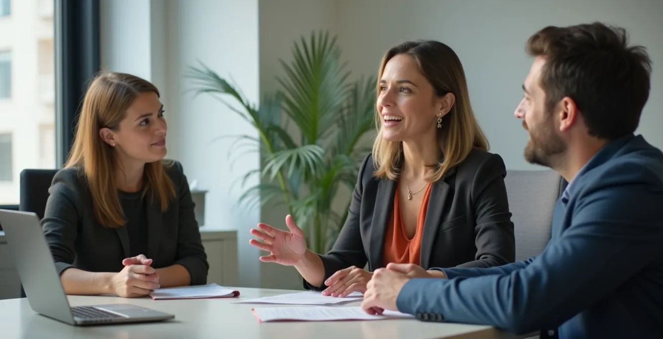 Une entrepreneure présente son projet devant un groupe d'investisseurs dans une salle de réunion moderne