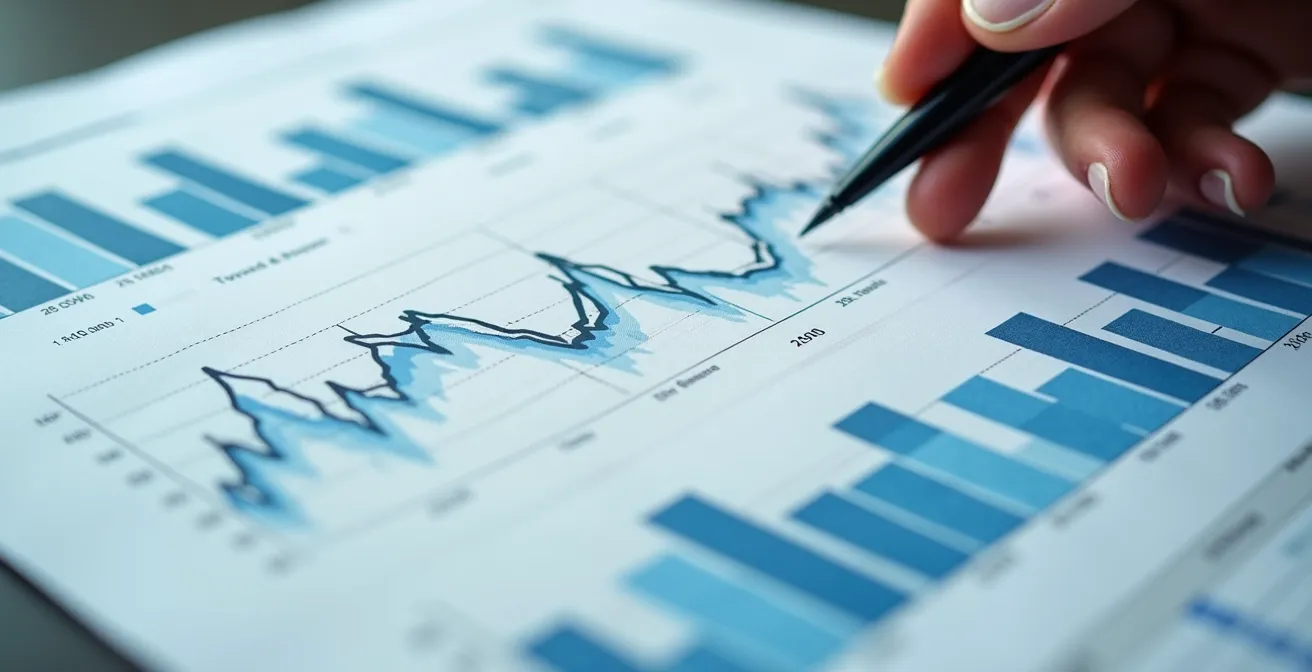 Vue macro d'un tableau de bord stratégique avec graphiques et indicateurs de performance d'entreprise